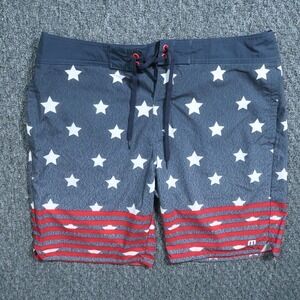 Travis Mathew Board‎ Shorts Mens 34 Blue Red Stars Stripes Pockets Swim Trunks
